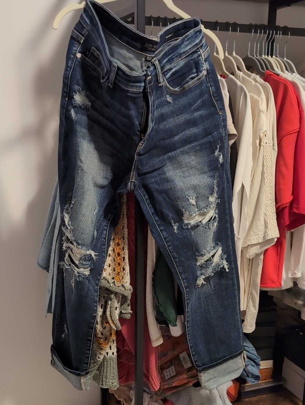 Judy Blue Distressed Dark Blue Boyfriend Jeans